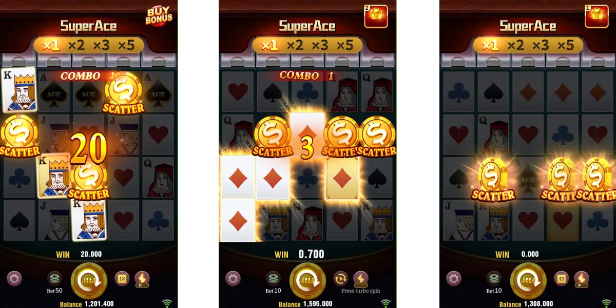 Super Ace scatter free spins feature